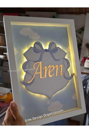 30x40 BÜYÜK BOY LEDLİ AHŞAP OBJELİ KAPI SÜSÜ / ERKEK BEBEK İSMİNE ÖZEL HASTANE DOĞUM ODASI KAPI SÜSÜ