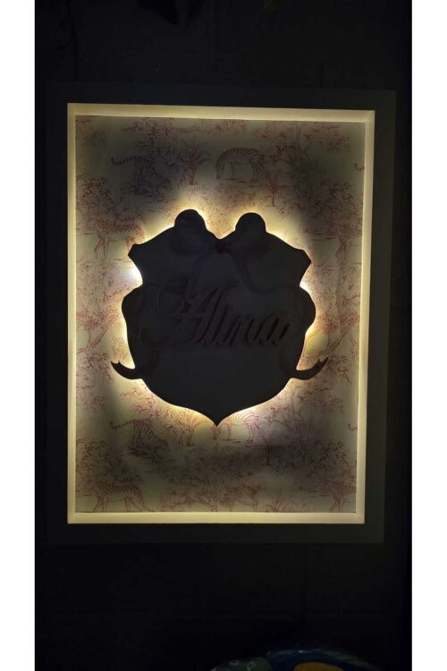 30x40 BÜYÜK BOY LEDLİ AHŞAP OBJELİ KAPI SÜSÜ / KIZ BEBEK İSMİNE ÖZEL HASTANE DOĞUM ODASI KAPI SÜSÜ