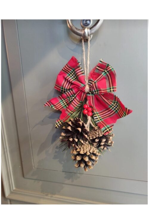 YENİ YIL / YILBAŞI KAPI DUVAR SÜSÜ /KAPI ÇELENGİ/ ÇAM KOZALAKLI VE KURDELALI KOZALAKLI SÜS