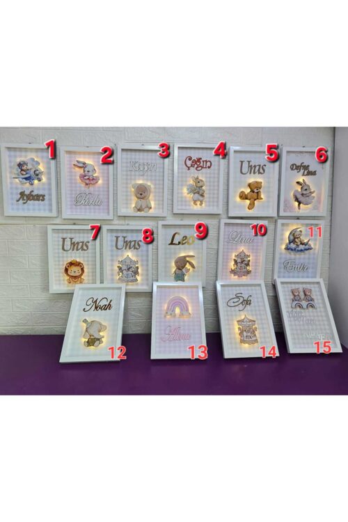 30x40 BÜYÜK BOY LEDLİ AHŞAP OBJELİ KAPI SÜSÜ /KIZ BEBEK İSMİNE ÖZEL HASTANE DOĞUM ODASI KAPI SÜSÜ