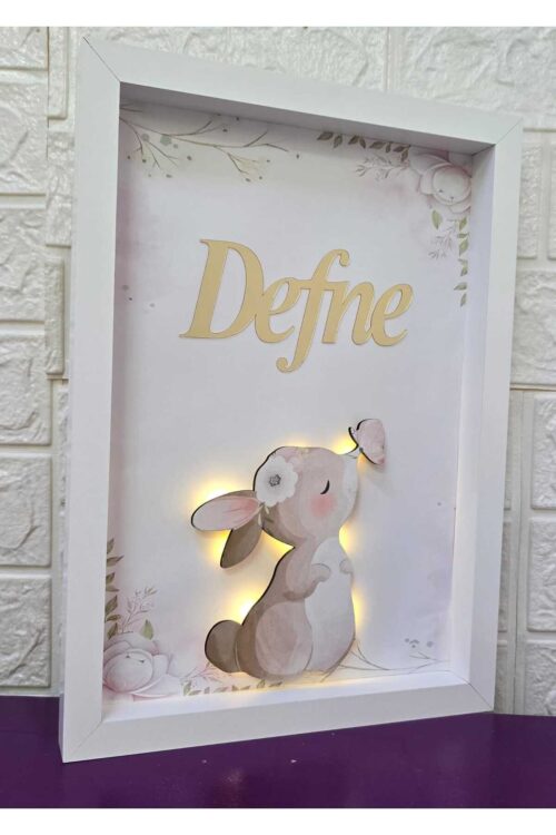 30x40 BÜYÜK BOY LEDLİ AHŞAP OBJELİ KAPI SÜSÜ /KIZ BEBEK İSMİNE ÖZEL HASTANE DOĞUM ODASI KAPI SÜSÜ