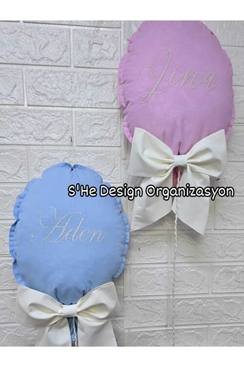 NAKIŞ İSİM İŞLEMELİ 25x35 BÜYÜK BOY BALON YASTIK BEBEK ODASI