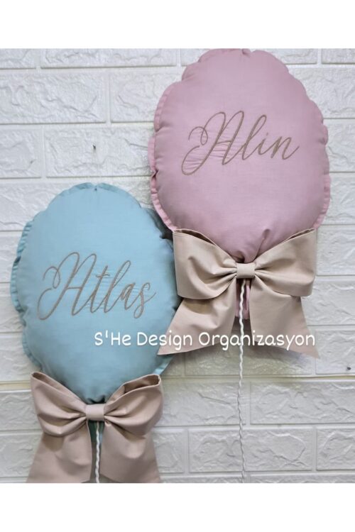 NAKIŞ İSİM İŞLEMELİ 25x35 BÜYÜK BOY BALON YASTIK BEBEK ODASI