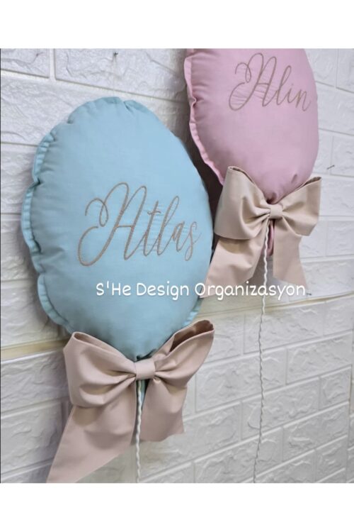 NAKIŞ İSİM İŞLEMELİ 25x35 BÜYÜK BOY BALON YASTIK BEBEK ODASI