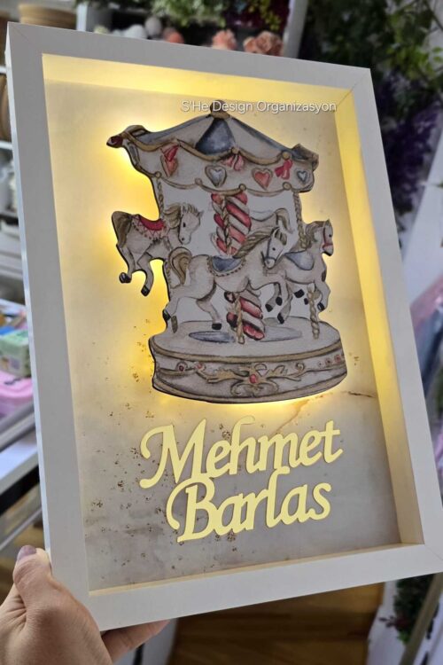 30x40 BÜYÜK BOY LEDLİ AHŞAP OBJELİ KAPI SÜSÜ / BEBEK İSMİNE ÖZEL HASTANE DOĞUM ODASI KAPI SÜSÜ