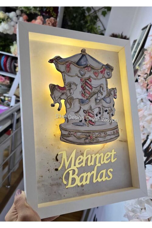 30x40 BÜYÜK BOY LEDLİ AHŞAP OBJELİ KAPI SÜSÜ / BEBEK İSMİNE ÖZEL HASTANE DOĞUM ODASI KAPI SÜSÜ