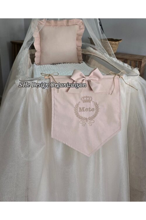 Hastane Odası Cibinlikli Nakış Işlemeli Beşik Süsleme Seti Krem/fildişi