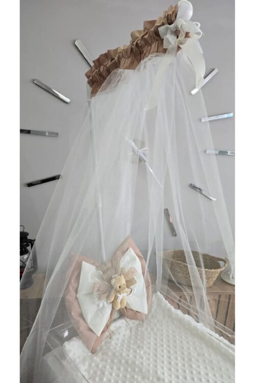 Hastane Odası Cibinlikli Beşik Süsleme Seti Açıkkahve/kırıkbeyaz