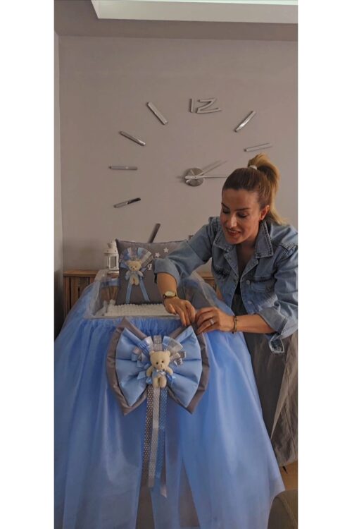 Bebek Ismine Özel Hazırlanan Hastane Odası Beşik Süsleme Seti 3 Parça Mavi