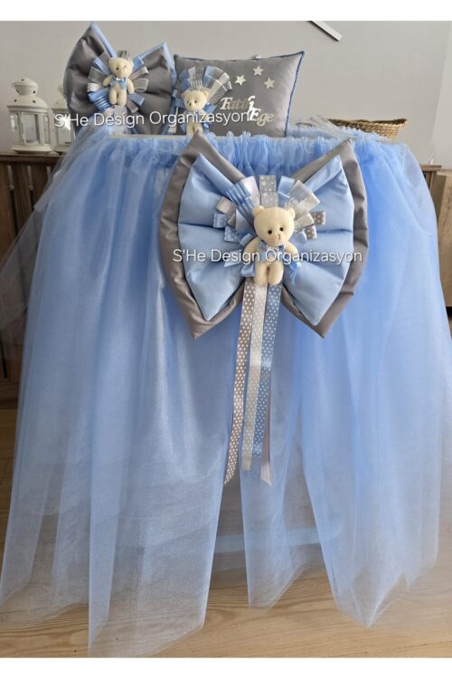 Bebek Ismine Özel Hazırlanan Hastane Odası Beşik Süsleme Seti 3 Parça Mavi