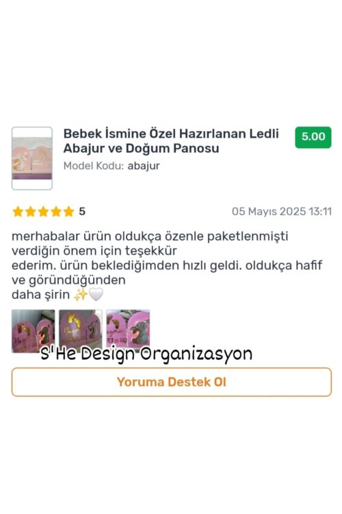 Bebek İsmine Özel Hazırlanan Işıklı Doğum Panosu pembe
