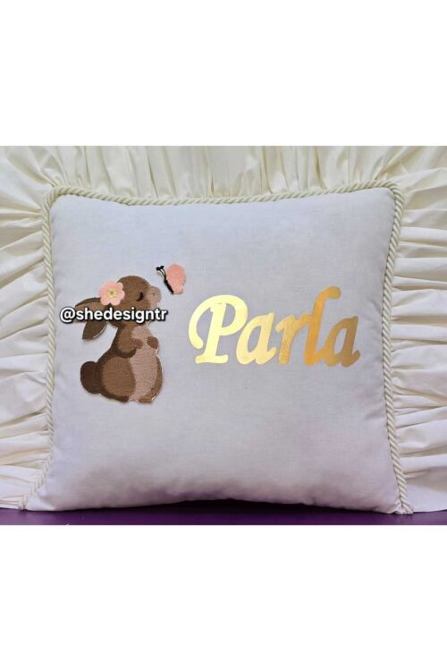 TAVŞAN NAKIŞ İŞLEMELİ FIRFIRLİ TAKI YASTIĞI