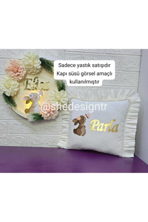 TAVŞAN NAKIŞ İŞLEMELİ FIRFIRLİ TAKI YASTIĞI