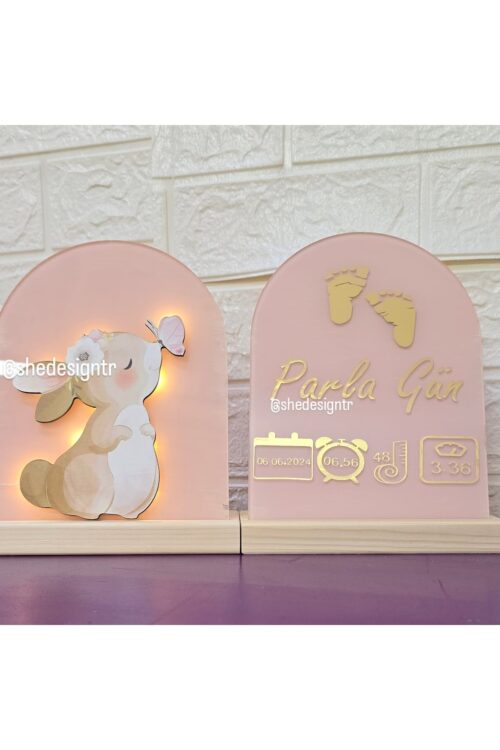 Bebek İsmine Özel Hazırlanan Ledli Abajur ve Doğum Panosu