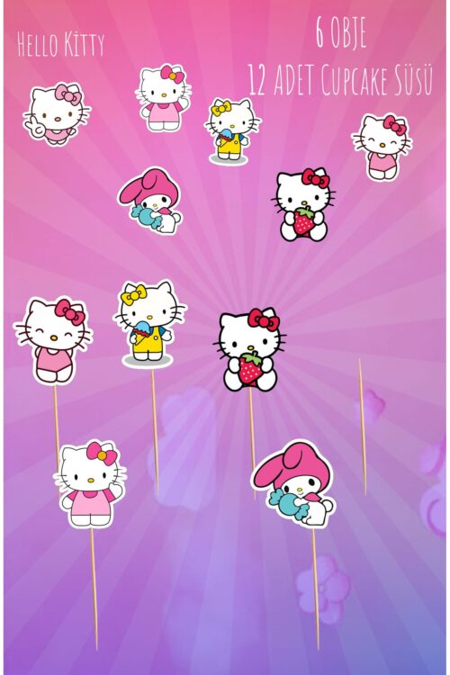 Hello Kity  Temalı 12’li Cupcake Ve Pasta Süsü