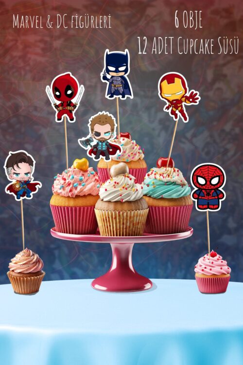 DC Karekterleri Temalı 12’li Cupcake Ve Pasta Süsü