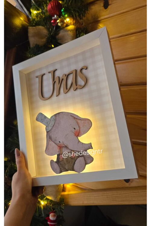 BEBEK İSMİNE ÖZEL HAZIRLANAN LEDLİ AHŞAP PANO HASTANE ODASI KAPI SÜSÜ 25X35CM