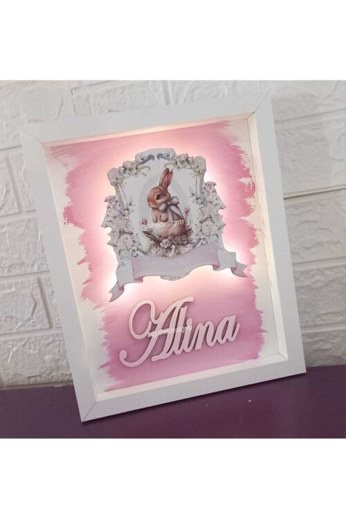 BEBEK İSMİNE ÖZEL HAZIRLANAN LEDLİ AHŞAP PANO HASTANE ODASI KAPI SÜSÜ 25X35CM