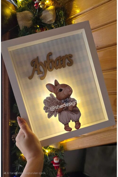 Bebek Ismine Özel Hazirlanan Ledli Ahşap Pano Hastane Odasi Kapi Süsü 25X35CM