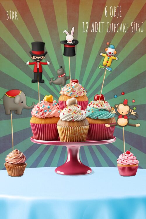 Sirk Temalı 12’li Cupcake Ve Pasta Süsü
