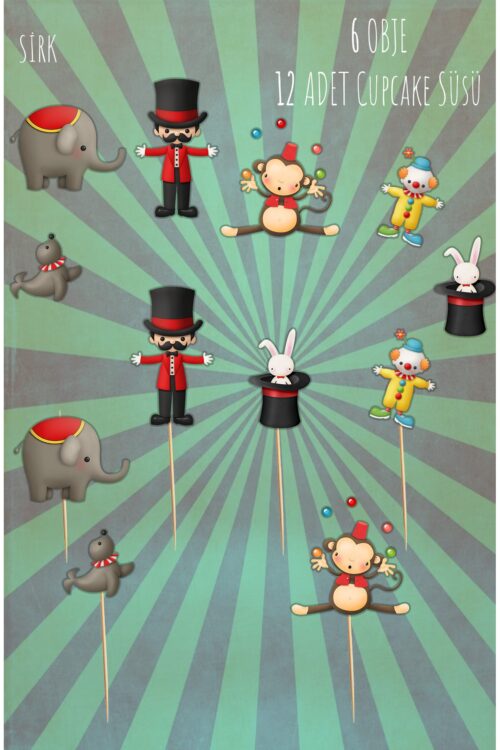 Sirk Temalı 12’li Cupcake Ve Pasta Süsü