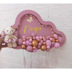 Bebek İsmine Özel Hazırlanan Bulut Ledli Bubble Kapı Süsü