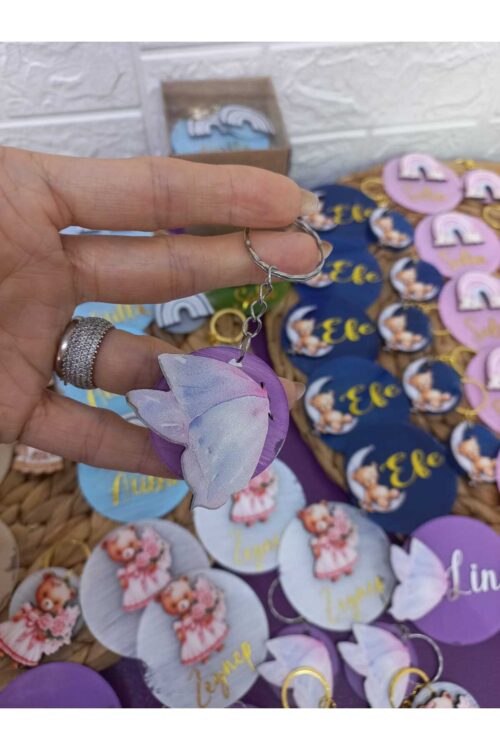 BEBEK İSMİNE ÖZEL HAZIRLANAN YENİDOĞAN HASTANE KAPI SÜSÜ VE 15 ADET HEDİYELİK MAGNET ve ANAHTAR SETİ