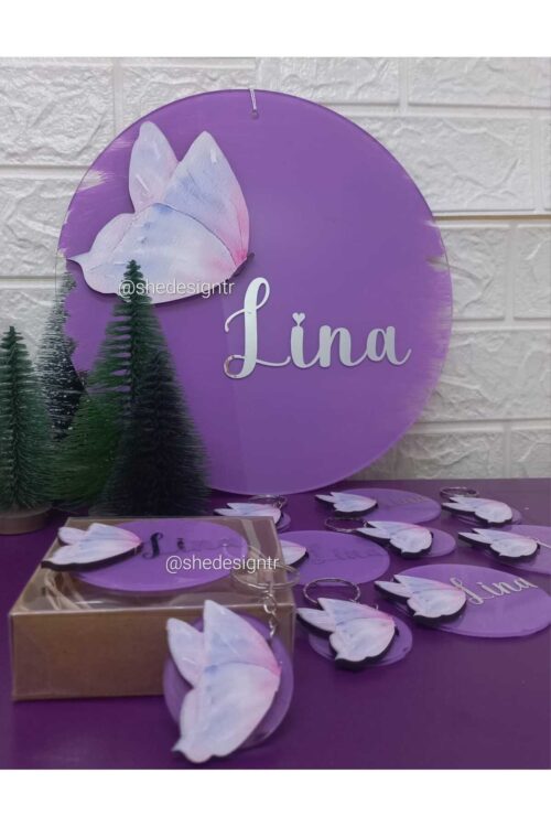 BEBEK İSMİNE ÖZEL HAZIRLANAN YENİDOĞAN HASTANE KAPI SÜSÜ VE 15 ADET HEDİYELİK MAGNET ve ANAHTAR SETİ