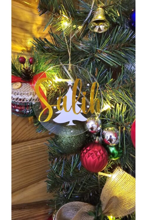 İsme Özel Yılbaşı Ağaç Süsü 10cm Şeffaf Pleksi