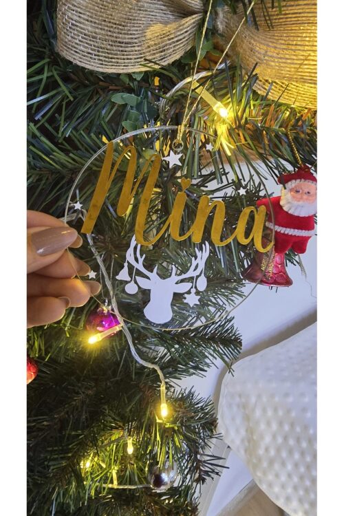 İsme Özel Yılbaşı Ağaç Süsü 10cm Şeffaf Pleksi