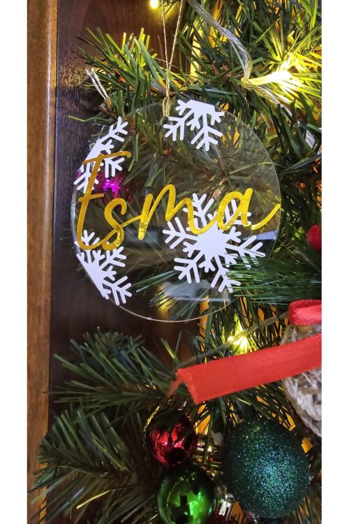 İsme Özel Yılbaşı Ağaç Süsü 10cm Şeffaf Pleksi