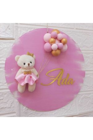 KIZ BEBEK İSMİNE ÖZEL HAZIRLANAN BUBBLE ŞEFFAF PLEKSİ KAPI SÜSÜ PEMBE