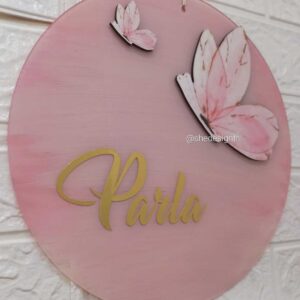 Kız Bebek İsmine Özel Hazırlanan Şeffaf Pleksi Kapı Süsü pudra pembe