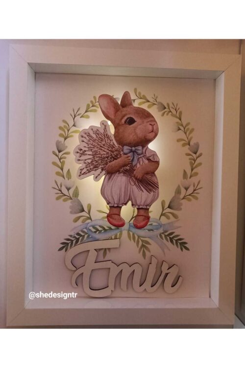 ERKEK BEBEK İSMİNE ÖZEL HAZIRLANAN LEDLİ AHŞAP PANO HASTANE ODASI KAPI SÜSÜ 25X35CM