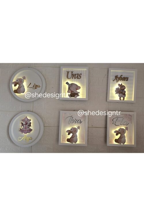 ERKEK BEBEK İSMİNE ÖZEL HAZIRLANAN LEDLİ AHŞAP PANO HASTANE ODASI KAPI SÜSÜ 25X35CM