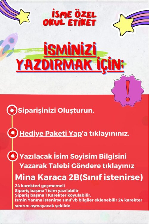 Okul Etiketi Özel İsimli Cinnamoroll Karekterli Defter Çanta Matara Kalem Kişiye Özel İsimli Yazılı