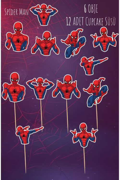 Örümcek Adam Temalı 12’li Cupcake Ve Pasta Süsü