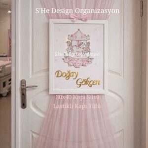 LEDLİ AHŞAP OBJELİ KAPI SÜSÜ VE LASTİKLİ KAPI TÜLÜ / BEBEK İSMİNE ÖZEL HASTANE DOĞUM ODASI KAPI SÜSÜ