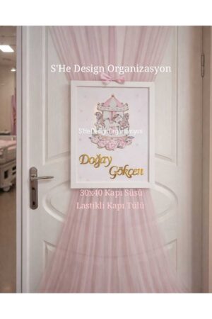 LEDLİ AHŞAP OBJELİ KAPI SÜSÜ VE LASTİKLİ KAPI TÜLÜ / BEBEK İSMİNE ÖZEL HASTANE DOĞUM ODASI KAPI SÜSÜ