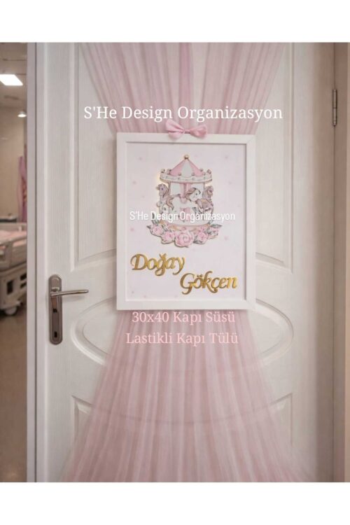 LEDLİ AHŞAP OBJELİ KAPI SÜSÜ VE LASTİKLİ KAPI TÜLÜ / BEBEK İSMİNE ÖZEL HASTANE DOĞUM ODASI KAPI SÜSÜ